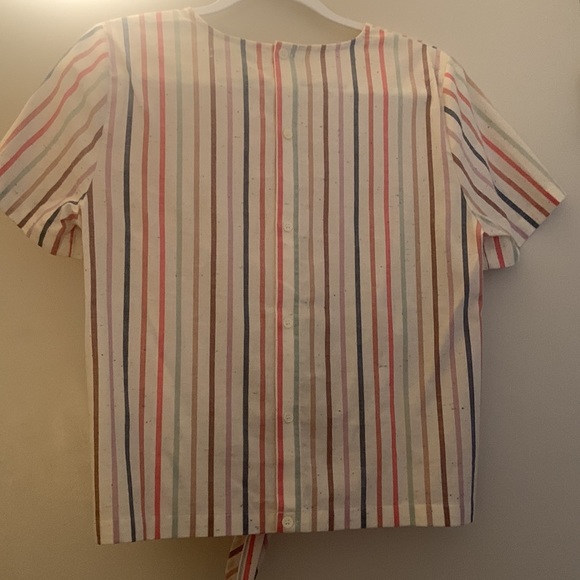 Madewell Linen Multicolor Striped Tie Boxy Top Size M Like New - Picture 2 of 5